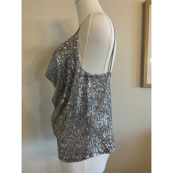 ZARA Silver Sequin Cowl Neck Tank | Sparkle Holiday Party Y2K Cami | MEDIUM - Picture 4 of 8